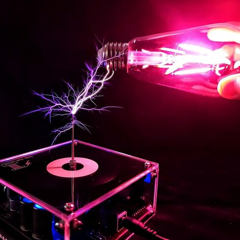 Bluetooth Music Tesla Coil, SSTC Artificial Lightning Plasma Loudspeaker Arc Generator, Wireless Transmission Teaching Demonstration Experiment Model, Base 4.17" x 4.17", Black Desktop Ornament in Saudi Arabia