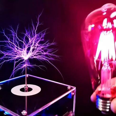 Bluetooth Music Tesla Coil, SSTC Artificial Lightning Plasma Loudspeaker Arc Generator, Wireless Transmission Teaching Demonstration Experiment Model, Base 4.17" x 4.17", Black Desktop Ornament in Saudi Arabia