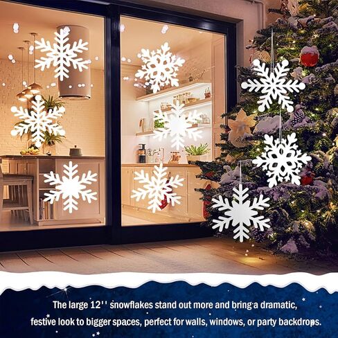 36 Pcs 12 Inch Snowflake Paper Cutouts Large Christmas Snowflakes Shapes Die Cuts 12' White Winter Snowflake Classroom Bulletin Board Decor with Glue Points for DIY Craft Holiday Xmas Party Supplies in Saudi Arabia