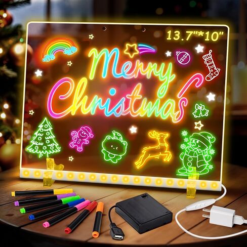 Led Drawing Board with Battery Pack, 13.7"X10" Portable Led Drawing Board 4 Modes Light for Kids Girls, Light Up Acrylic Dry Erase Board with 7 Markers, Adapter, Stand, for Office, School, Home in Saudi Arabia