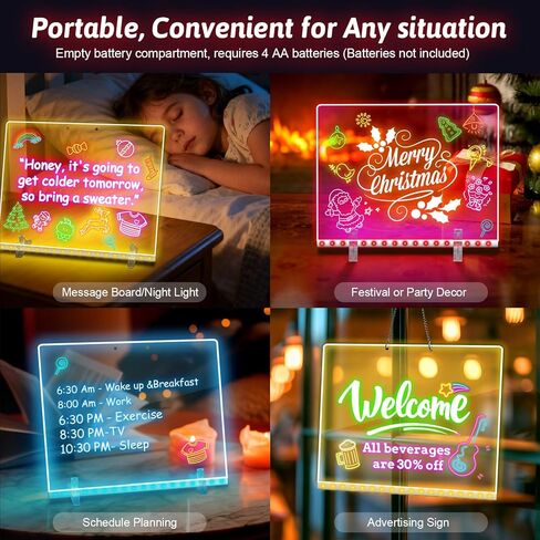 Led Drawing Board with Battery Pack, 13.7"X10" Portable Led Drawing Board 4 Modes Light for Kids Girls, Light Up Acrylic Dry Erase Board with 7 Markers, Adapter, Stand, for Office, School, Home in Saudi Arabia