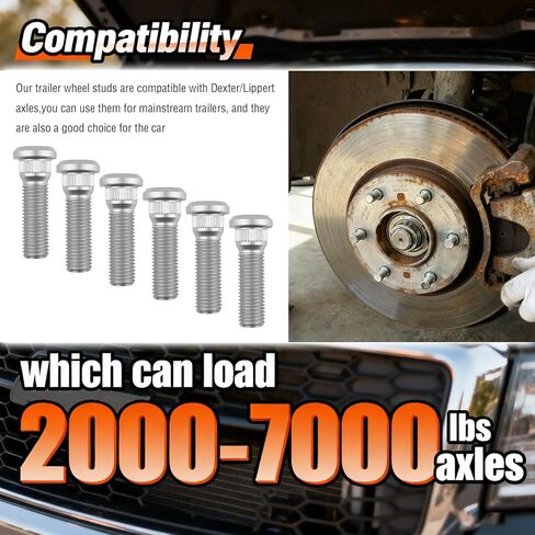 6PCS 1/2"-20 UNF Trailer Wheel Studs Compatible with Dexter/Lippert 2000-7000 lb Axles,Grade 12.9 Trailer Wheel Bolts Length 2.11"/Head 0.73"/Spline 0.56",Sturdy Wheels Lug Stud in Saudi Arabia
