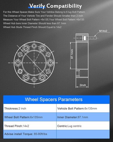 ECCPP 4PCS 6x135mm Wheel Spacers 2 inch 6 Lug 6x135 to 6x135 with 14x2 Studs 87.1mm Hub for 2003-2014 for ford Expedition 2004-2014 for ford for F150 2006-2014 for Lincoln Mark LT in Saudi Arabia