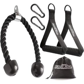 JUDOKALL Tricep Rope Cable Machine Attachment,Triceps Pull Down Rope LAT Pulldown Attachments, Home Gym Accessories Set with Gym Handles, Ankle Straps, Exercise Tricep Bar.