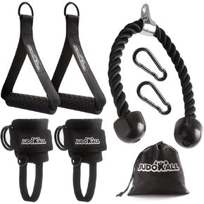 JUDOKALL Tricep Rope Cable مرفق آلة، ثلاثية الرؤوس سحب لأسفل حبل LAT المنسدلة المرفقات، مجموعة ملحقات الصالة الرياضية المنزلية مع مقابض الصالة الرياضية، وأشرطة الكاحل، وممارسة شريط ثلاثية الرؤوس.