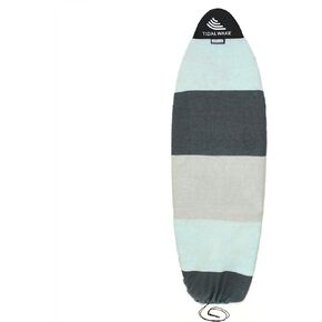 Tidal Wake TAG-IT Round Nose Wake & Surfboard Sock Cover with Built-in Name Tag, 60" Tag Your Bag - Personalize with Your Name! (Sea Foam Green & Gray Wide Striped)