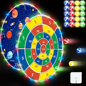 Glimin 36 Inch Large LED Dart Board Double Sided Dartboard with 20 LED Sticky Balls Planet Giant Dartboard Shooting Toys Indoor Outdoor Sport Toys Dartboards Party Play Game Toys Birthday Gifts