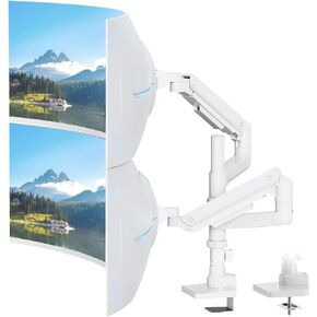 PUTORSEN 17-49"Premium Aluminum Heavy Duty Dual Monitor Arm for Ultrawide Screens up to 44lbs, Vertical Stacked Dual Monitor Desk Mount, Full Motion Dual Vertical Monitor Mount, VESA 75/100, White