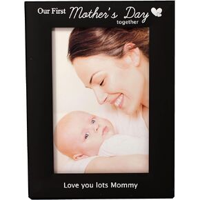 LEADEX Our First Mother’s Day Together Mother’s Day Gift Photo Frame,Black Metal Engraved 4 by 6 Inch (horizontal 4 by 6 inch)