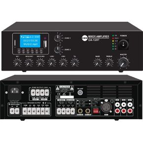 مضخم صوت CMX Audio EA-60T 2 Zone، أسود؛ USB/SD/BT/; 60 واط الناتج المقدر. 100 فولت أو 70 فولت و4 أوم-8 أوم-16 أوم مخرج مكبر صوت؛ 230 فولت تيار متردد و24 فولت تيار مستمر كلاهما نظام إمداد الطاقة؛ استجابة التردد 60 هرتز - 15 كيلو هرتز