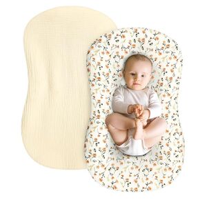 DILIMI Muslin Baby Lounger Covers, 2 Pack Newborn Lounger Cover, Soft Comfortable Removable Infant Pillow Slipcover for Girl and Boy, Yellow Flower (Lounger not Included)