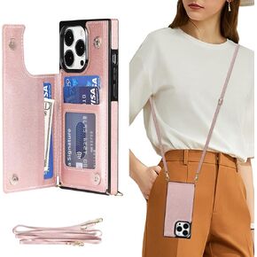 DEFBSC Compatible with iPhone 11 Pro Case, Crossbody Wallet Case, Adjustable Detachable Lanyard Neck Strap with Kickstand Leather Card Holder Protective Cover-Brown in Kuwait