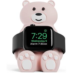 Cute Bear Apple Watch Charger Stand Compatible with Apple Watch Series 9-1 (45mm,44mm,42mm,41mm,40mm,38mm),Samsung Galaxy Watch 5/5 Pro Soft Silicone,Supports Nightstand Mode,Home/Office Use