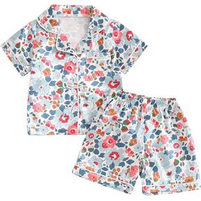 Nokpsedcb Toddler Girl Floral Pajamas Set Short Sleeve Button Down Shirt And Shorts 2Pcs Kids Pjs Loungewear