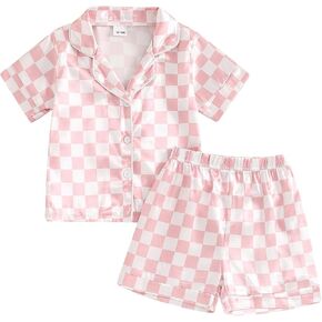 Toddler Girl Floral Pajamas Set Short Sleeve Button Down Shirt And Shorts 2Pcs Kids Pjs Loungewear in Saudi Arabia