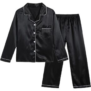 Vopmocld Big Kids Unisex Pjs Set Girls Boys Silk Pajama Sets Satin Clasic Sleepwear Long Sleeve 2 Pieces Button Down Nighty in Kuwait