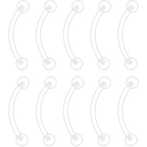Ruifan Pack of 10 Clear Bioflex Curved Eyebrow Ring Body Jewelry Piercing Retainer Screw UV Ball Clear 16G
