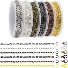 6 Rolls Jewelry Making Chains with Lobster Clasps & Jump Rings 59 Feet Chain Making Kit for DIY Craft Necklace Bracelet Earring Cable Link Chain Jewelry Making Supplies 2mm Metal Chains (6 Colors)