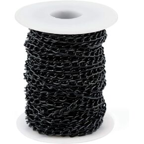 WUBOECE 11 Yards Aluminum Curb Chain Link with Spool, 4mm Width Twisted Cross Necklace Finding Chains in Bulk for DIY Crafts, Jewelry Making Supplies, Black
