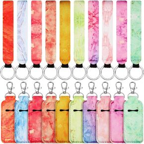 20 Pieces Marble Lipstick Holder Keychain with Lock and Lanyard Wristlet Set, Includes 10 Lipstick Holder Keychain Clip-on Sleeve Lipstick Holder and 10 Lanyards for Women Girls Travel Accessories