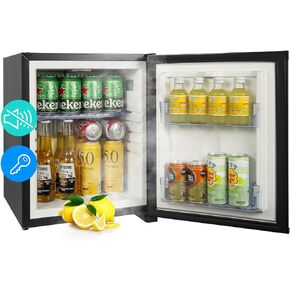 HIPOPLLER 1.07 cu.ft Compact Refrigerator,Quiet Mini Fridge, 110V Reversible Door with Lock, Energy Efficient Beverage Cooler for Bedroom Dorm RV Hotel Office, Black