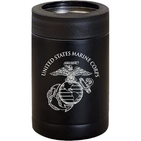 Marine Corps 4 in 1 Insulated Can Cooler, Stainless Steel USMC Can Cooler Insulator for 12oz Standard & Slim Cans, 12oz Beer Bottles & Mixed Drinks