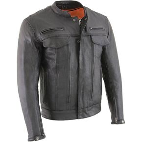 Milwaukee Leather MLM1506 Men's 'Cool-Tec' Black Real Leather Scooter Style Motorcycle Jacket with Utility Pockets