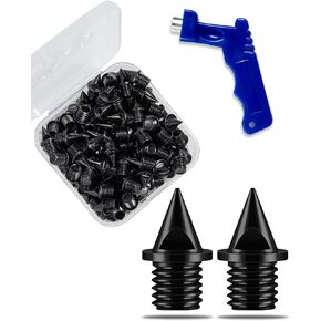 ParaDance Track Spikes for Track Shoes (1/4 Inch), 50 Pcs Steel Replacement Track Spikes for Track and Field/Sprint/Running/Cross Country, with Storage Box and Wrench (Black)