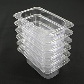 Jiwins Plastic Food Pan Clear Full Size Stackable Polycarbonate Pans Restaurant Pans Commercial Food Storage Containers Pans Pack of 6 (P124(13 * 10 * 4inchs))