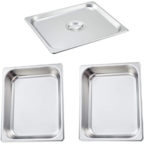 3 Pack Hotel Pans, 1/2 Size 2.6" Deep, Commercial Stainless Steel Pan, Steam Table Pan, Catering Food Pan with lid (2.6''Deep(Pans-2+Lid-1))