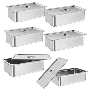 6 Pack Full Size Hotel Pan, [NSF Certified] Catering Food Pan Commercial Stainless Steel 2.5 Inch Deep Anti-Jamming Steam Table Pan