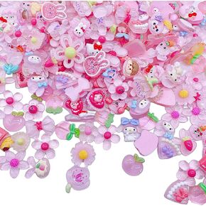 100 Pcs Flat Back Resin Slime Charms Bulk for Crafts, 3D Flatback Cute Charms Making Supplies for DIY Scrapbooking Crafting (Pink)