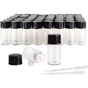 AGENIZ 50PCS 3ml Clear Glass Vials,Small Liquid Sample Bottle with Screw Caps and Plastic Stoppers,for Travel Mini Essential Oil Bottle, Sample Perfume Bottles