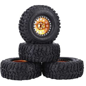 عجلات وإطارات RiToEasysports مقاس 1.9 بوصة من Beadlock، 4 قطع من المطاط الزاحف العالمي لإطارات السيارة RC محور عجلات معدني، عجلات Beadlock مقاس 1.9 بوصة مع محور (ذهبي) in Kuwait