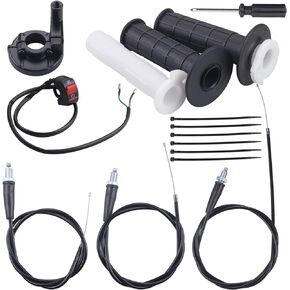 JINGKE 7/8" 22mm Twist Throttle Accelerator Handle Grips and Cable Set for 50cc 110cc 150cc 250cc Mini Bike ATV Quad Pit Bike Dirtbike with Kill On Off Switch