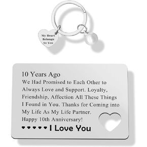 10th Anniversary Card Gifts for Him Husband 10 Years Anniversary Wallet Card Gift Engraved Wallet Card Keychain Mini Love Note Gifts Birthday Gifts Anniversary Jewelry Gift Romantic Gift for Couple