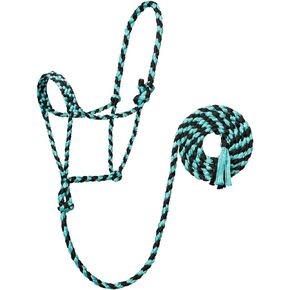 Weaver Leather Braided Rope Halter with 10' Lead, Mint/Black, Average Horse