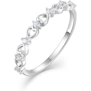 Raymard Love Heart Stackble Eternity Dainty Rings for Women, Sterling Silver 925 Stacked Engagement Birthstone Rings for Her Wedding Band Jewelry, Size 5-10