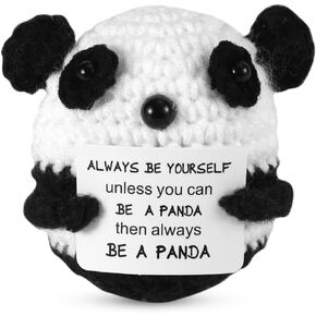 NQEUEPN Funny Positive Panda, 2.56 Inch Knitted Panda Toy with Encouragement Card Cute Emotional Support Panda Doll Crochet Panda Plush Positive Potato for Party Decor Gift