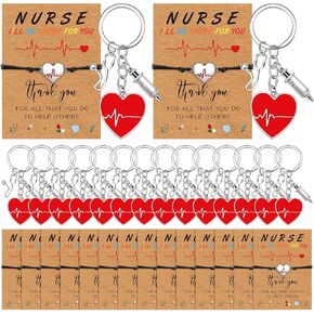 32 Pcs Nurse Keychain Gifts Thank You Gift with Pendant Nurse Party Favors Appreciation Nurse Keychain with Red Heart Pendant Gifts with Cards Nurses Week Nurse Day Student Graduation Gifts