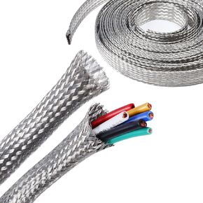 FOURUB Expandable Mesh Braided Wires Grounding Straps Shielding Audio Cables EMF/RFI Interference,Tinned Copper Braided Sleeves for Cover Wire (1/4"-16FT)