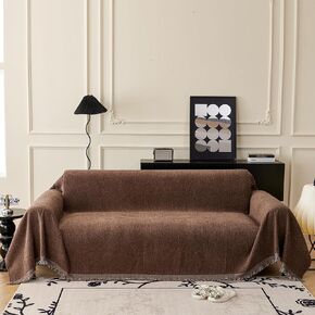 Chenille Couch Sofa Cover for Sectional Sofa Set, Couch Cover for Dogs Washable, Soft Durable Large Couch Sofa Slipcover with Tassel, Grey, 91" x 134"