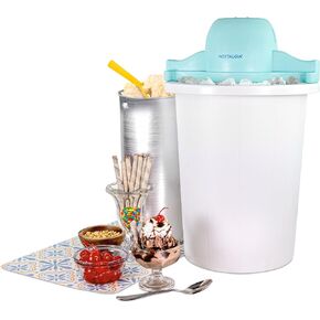 Nostalgia Electric Ice Cream Maker – Parlor Style, Old Fashioned Soft Serve Ice Cream Machine Makes Frozen Yogurt or Gelato in Minutes - Fun Kitchen Appliance – Blue & White - 6 Quart
