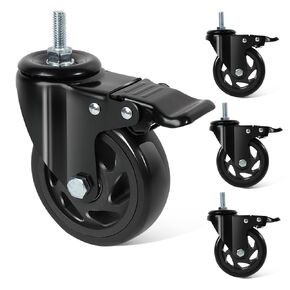 BZOLIHEU Caster Wheels 5 Inch, Swivel Threaded Stem Casters Set of 4 Heavy Duty 2400lbs, 3/8" -16 x 1" (Stem Diameter 3/8", Stem Length 1") Locking Casters Wheels Black