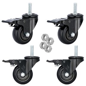Stem Caster Wheels 5 inch Casters with Safety Dual Locking 1500Lbs Heavy Duty Threaded Stem Casters No Noise Swivel Castors with Brakes 1/2"-13x1.5"