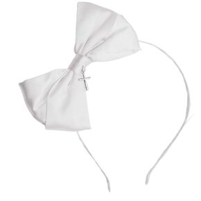 First Communion Headband, Girl Hair Accessory, Religious Bow and Cross Headband, One Size Fits Most