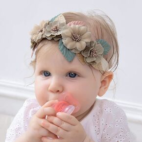 Kercisbeauty Khaki Flower Headband Baby and Girls Soft Elastic Headwear Garden Themed Head Wrap Hairbands for Toddler
