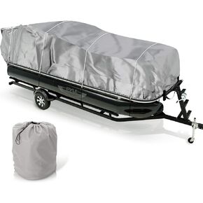 Pyle Universal Boat Adjustable Storage Cover - 25'-28'L to 96" Pontoon Boats Protection Custom Heavy Duty Waterproof Polyester Fabric, Snap Strap, Elastic Cord, Bag