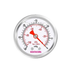 GOATACURA -30inHg/kpa-0 Glycerin Filled Vacuum Pressure Gauge, 2" Dial Size, 304 Stainless Steel Case, 1/4" NPT Center Back Mount, with High Accuracy