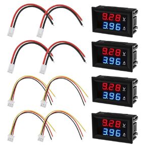 SING F LTD 4 Sets DC 0-100V 10A Miniature Digital Voltmeter with Dual Display of Blue and Red Dual Color Suitable for Current Monitoring Automobiles Electric Motorcycles